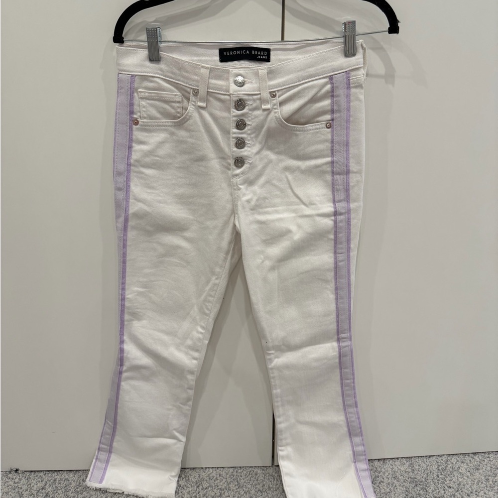 Veronica Beard Cream Jeans with Lavender Stripes